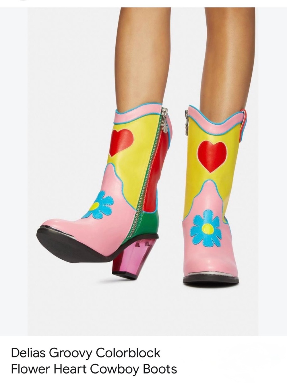 Dolls Kill Delia’s Groovy Colorblock
Flower Heart Cowboy Boots. Worn once Size 8